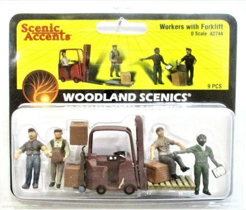 O Scale Woodland Scenics A2744 Scenic Accents Workers and Forklift (9) pcs