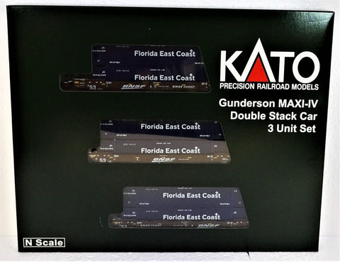 N Scale Kato 106-6181 BNSF MAXI-IV Gunderson 3-Unit Well Car w/FEC Containers