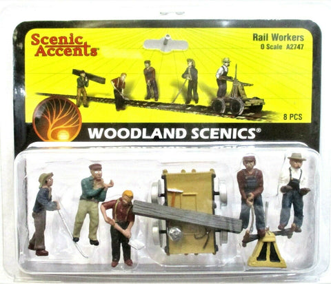 O Scale Woodland Scenics A2747 Scenic Accents Rail Workers w/Hand Car (8) pcs