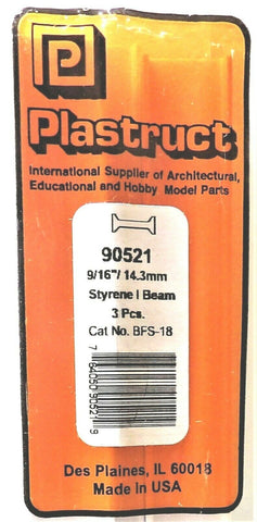 Plastruct 90521 BFS-18 Styrene Structural Shapes I-Beams 9/16 x 15" Long pkg (3)