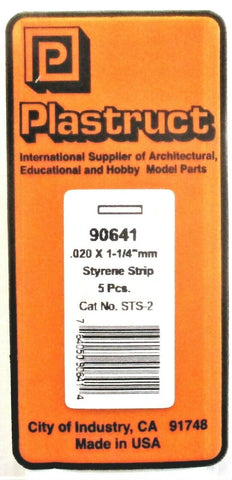 Plastruct 90641 STS-2 Styrene Plastic Strips .020 x 1.250 x 24" pkg (5)