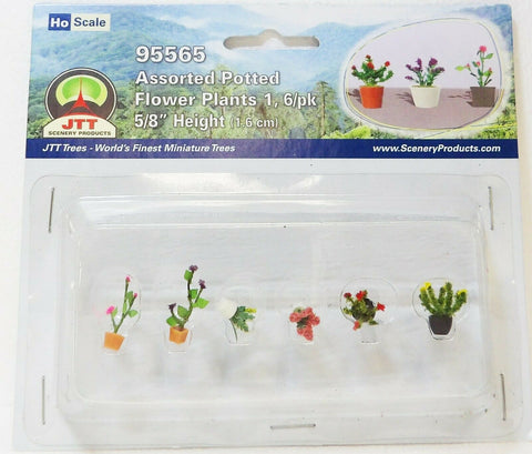HO Scale JTT Miniature Tree 95565 Assorted Potted Flower Plants Set #1 pkg (6)