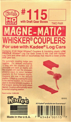 HO Scale Kadee #115 Whisker Metal Couplers & Log Car Gearboxes Medium 9/32 Centerset Shank (2) pr