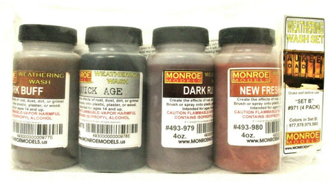 Monroe Models 971 Set B Weathering Wash (4) 4oz Bottles