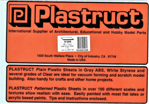 Plastruct 91206 SSM-106 Clear Acrylic Sheet 7 x 12" .060" pkg (1)