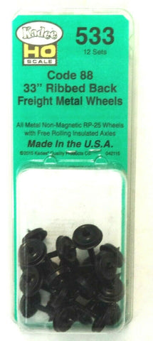 HO Scale Kadee #533 33" Diameter Ribbed Back Metal Code 88 Semi-Scale Wheels