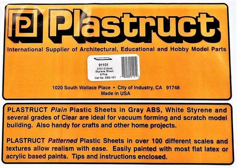 Plastruct 91101 SSS-101 White Styrene Sheet 7 x 12" .010" pkg (8)