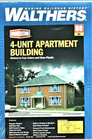 HO Scale Walthers Cornerstone 933-3781 Four-Unit Brick Apartment Building Kit