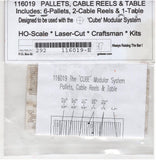 HO Scale GCLaser 116019 Pallets, Cable Reels & Picnic Table (9) pcs