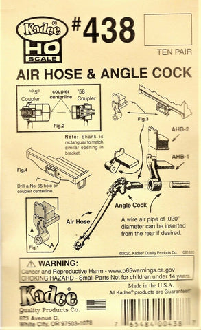 HO Scale Kadee #438 Air Hose & Angle Cock Detail Parts (20) pcs
