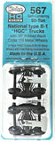 HO Scale Kadee #567 National Type B-1 50-Ton Self Centering Trucks w/33" Ribbed Back Wheels