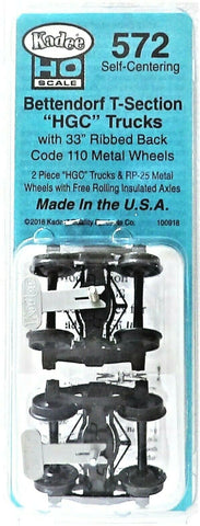HO Scale Kadee #572 Bettendorf T-Section Self Centering Trucks w/33" Ribbed Back Wheels