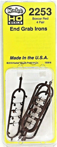 HO Scale Kadee #2253 End Grab Irons Boxcar Red Freight Car Detail Parts (4) pr