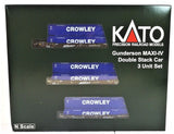 N Scale Kato 106-6182 BNSF MAXI-IV Gunderson 3-Unit Well Car w/Crowley Containers