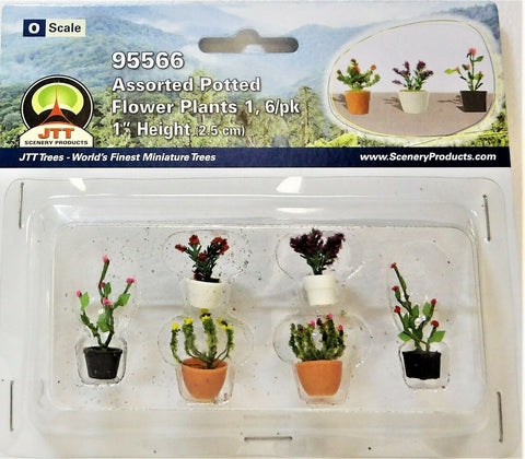 O Scale JTT Miniature Tree 95566 Assorted Potted Flower Plants Set #1 (6) pcs