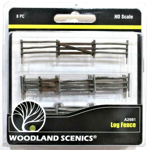 HO Scale Woodland Scenics A2981 Log Fence w/Gates Hinges & Planter Pins
