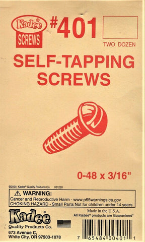Kadee #401 Metal Self-Tapping Screws 0-48 x 3/16in (24) pcs