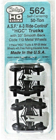 HO Scale Kadee #562 ASF Ride Control 50-Ton Self Centering Trucks w/33" Smooth Back Wheels