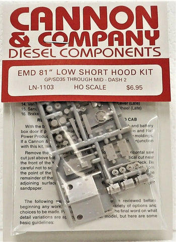 HO Scale Cannon & Company LN-1103 81" EMD Short Hood Kit