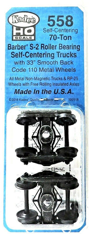 HO Scale Kadee #558 Barber S-2 70-Ton Roller Bearing Self Centering Trucks w/33" Smooth Back Wheels