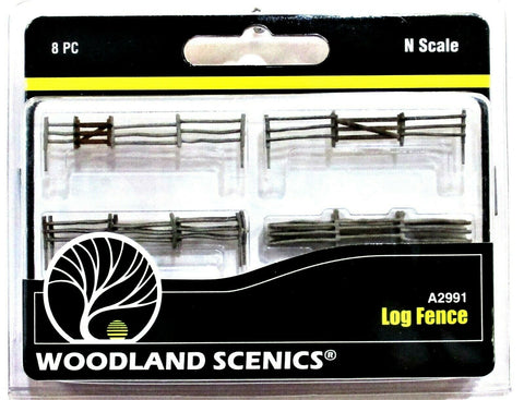 N Scale Woodland Scenics A2991 Log Fence w/Gates Hinges & Planter Pins
