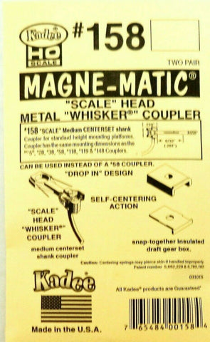 HO Scale Kadee #158 Scale Whisker Metal Couplers Medium Centerset 2 pr.