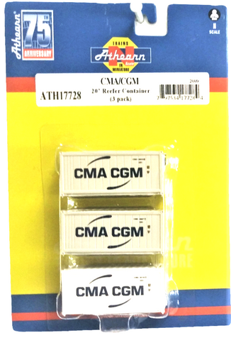 N Scale Athearn 17728 CMA CGM 20' Reefer Container 3-Pack