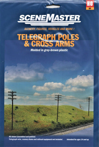 HO Scale Walthers SceneMaster 949-4185 Telegraph Poles and Cross Arms (10) pcs