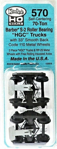 HO Scale Kadee #570 Barber S-2 70-Ton Friction Bearing Self Centering Trucks w/33" Smooth Back Wheels
