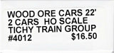 HO Scale Tichy Train Group 4012 Undecorated 22' Wood Ore Car 2-Pack Kit