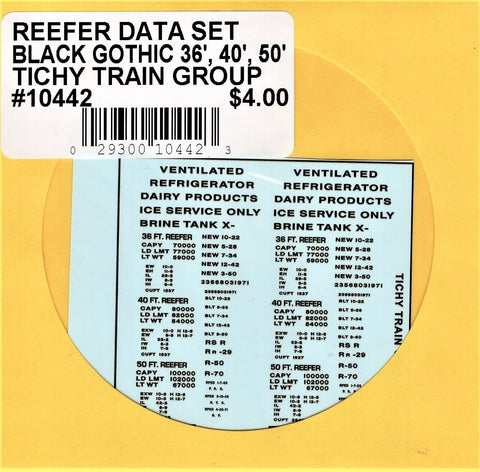 HO Scale Tichy Train 10442 Black 36' 40' 50' Reefer Data Gothic Lettering Decal