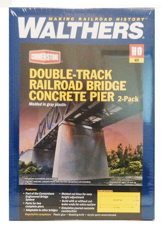 HO Scale Walthers Cornerstone 933-4552 Double Track Bridge Concrete Pier Kit