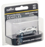 HO Scale Woodland Scenics Modern AutoScenes AS5368 Silver Sports Car Coupe