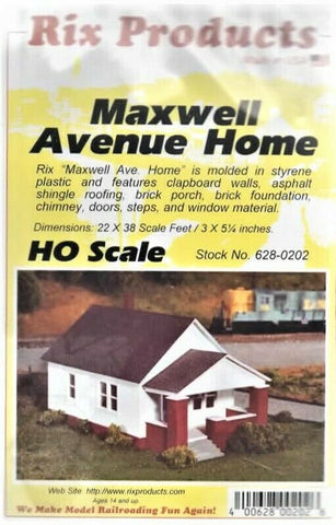 HO Scale Rix Products 628-0202 Maxwell Avenue One-Story House w/Front Porch Kit