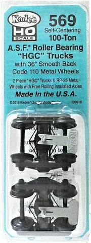 HO Scale Kadee ##569 ASF 100-Ton Roller Bearing Self Centering Trucks w/36" Smooth Back Wheels