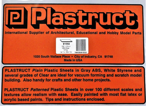 Plastruct 91002 SSA-102 Gray ABS Sheet 7 x 12" .020" pkg (5)