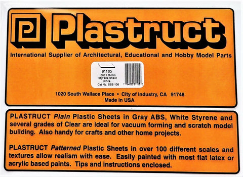 Plastruct 91105 SSS-106 White Styrene Sheet 7 x 12" .060" pkg (3)