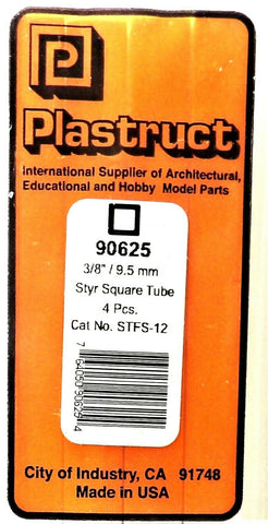 Plastruct 90625 STFS-12 Styrene Square Tubing 3/8 x 15" Long pkg (4)