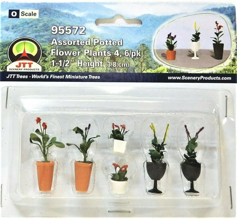 O Scale JTT Miniature Tree 95572 Assorted Potted Flower Plants Set #4 (6) pcs