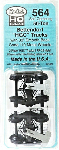 HO Scale Kadee #564 Bettendorf 50-Ton Self Centering Trucks w/33" Smooth Back Wheels