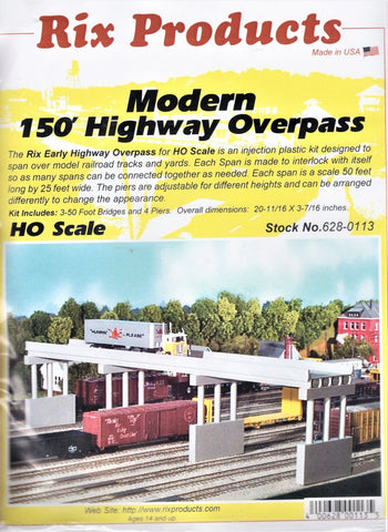HO Scale Rix Products 628-0113 150' Modern Highway Overpass w/Four Piers Kit