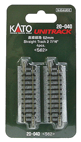N Scale Kato Unitrack 20-040 2-7/16" 62mm Straight Track pkg (4)