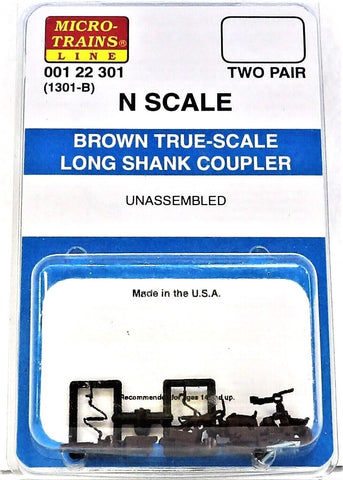 N Scale Micro Trains 122301 Brown True-Scale Long Shank Coupler pkg (4)
