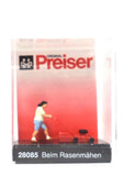 HO Scale Preiser Kg 28085 Woman Mowing The Lawn w/Push Mower Figure