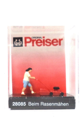 HO Scale Preiser Kg 28085 Woman Mowing The Lawn w/Push Mower Figure