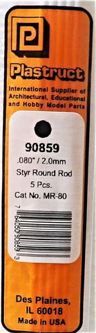 Plastruct 90859 Round Styrene Rod .080 x 10" Long (5) pcs