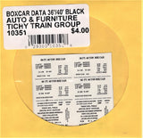 HO Scale Tichy Train 10351 Black 36' and 40' Wood Boxcar Data Decal Set