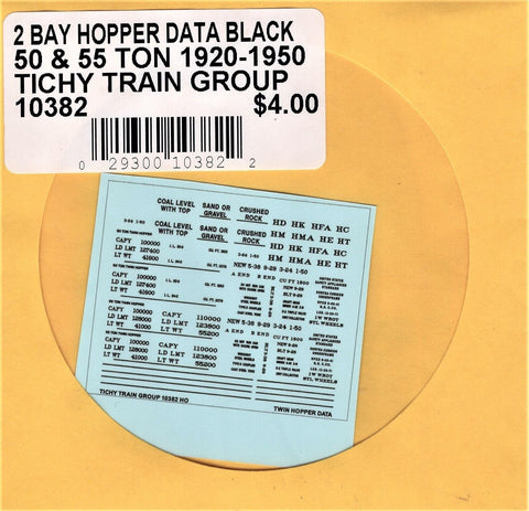 HO Scale Tichy Train 10382 Black Generic 2-Bay Steel Hopper Car Data Decal