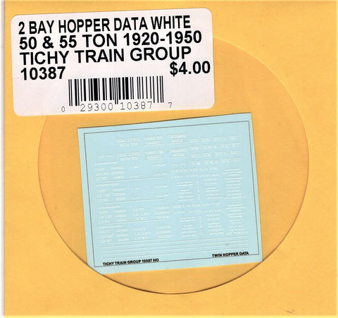HO Scale Tichy Train 10387 White Generic 2-Bay Steel Hopper Data Decal Set