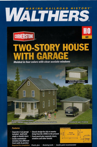 HO Scale Walthers Cornerstone 933-3792 Two-Story House w/Garage Building Kit